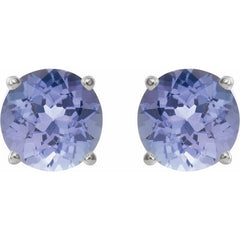 14K White 7 mm Natural Tanzanite Earrings