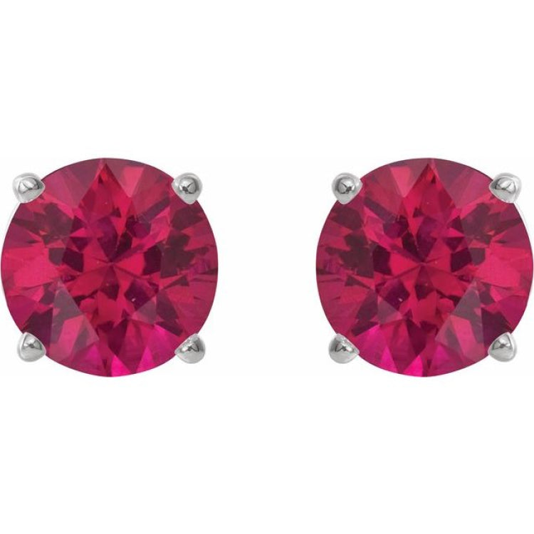 Platinum 7 mm Lab-Grown Ruby Earrings
