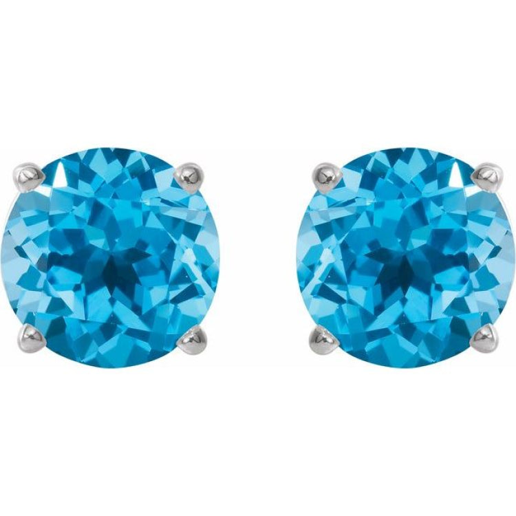 14K White 8 mm Natural Swiss Blue Topaz Earrings