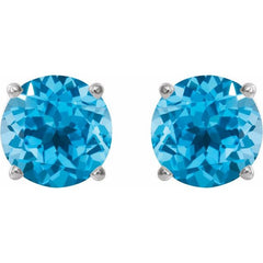 14K White 8 mm Natural Swiss Blue Topaz Earrings