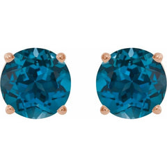 14K Rose 6 mm Natural London Blue Topaz Earrings