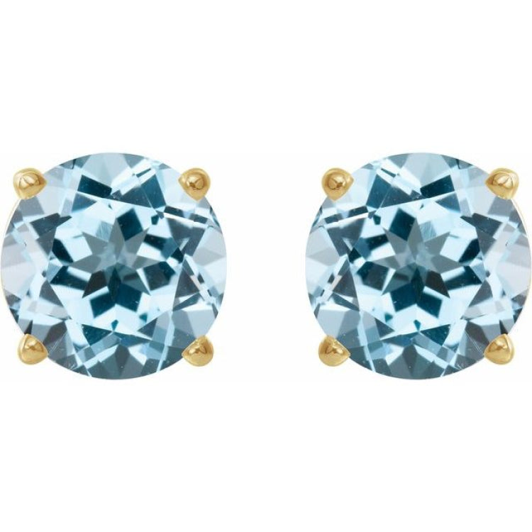 14K Yellow Gold 6 mm Natural Sky Blue Topaz Earrings