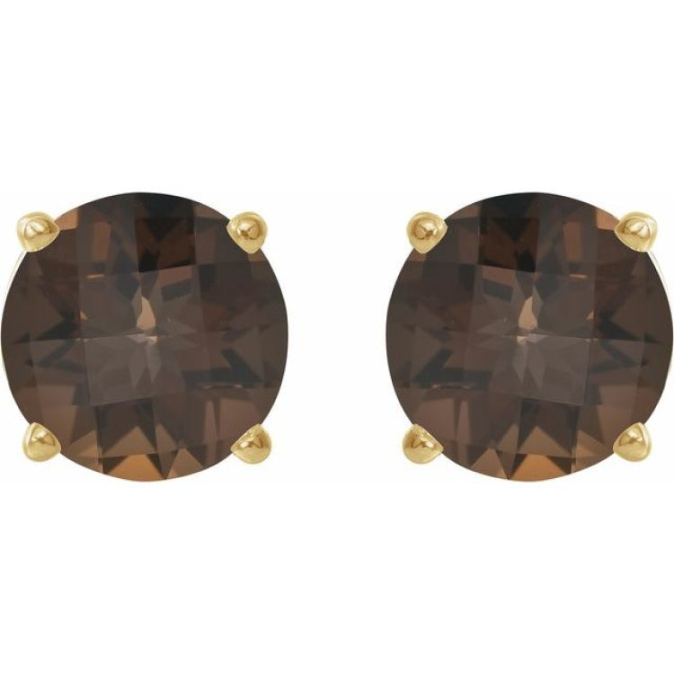 14K Yellow 7 mm Natural Smoky Quartz Earrings