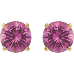 14K Yellow 7 mm Lab-Grown Pink Sapphire Earrings