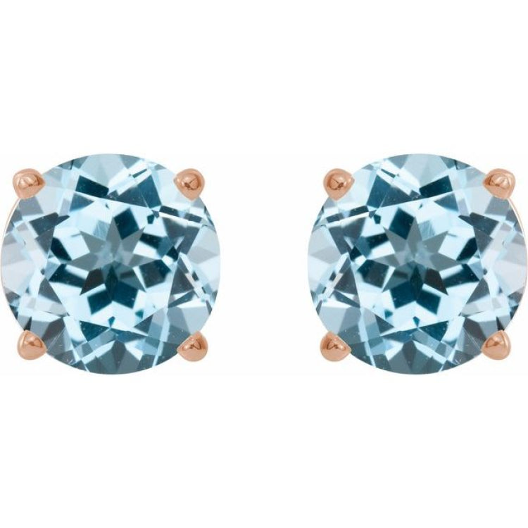 14K Rose Gold 8 mm Natural Sky Blue Topaz Earrings