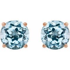 14K Rose Gold 8 mm Natural Sky Blue Topaz Earrings