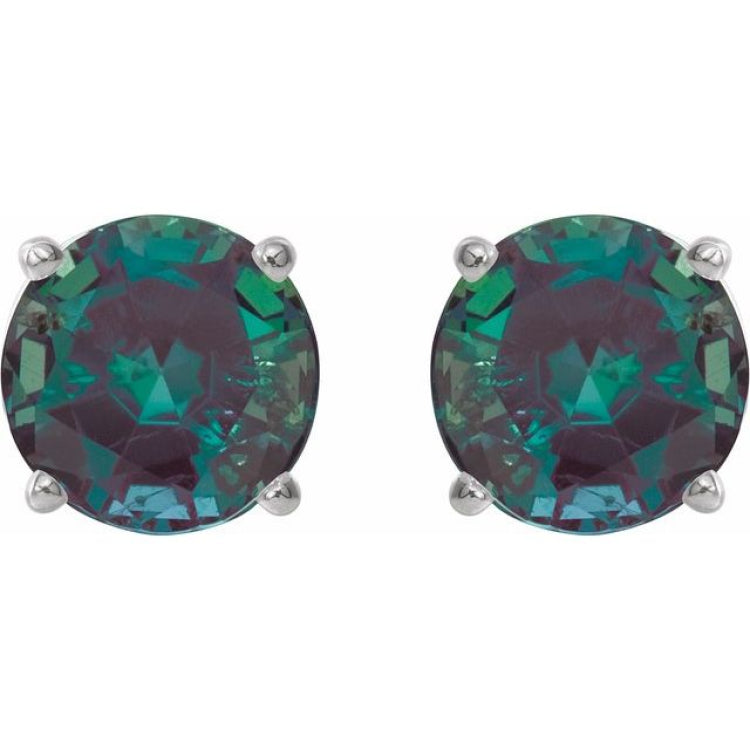 14K White 8 mm Lab-Grown Alexandrite Earrings