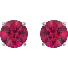 14K White 8 mm Lab-Grown Ruby Earrings