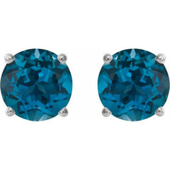 14K White 8 mm Natural London Blue Topaz Earrings