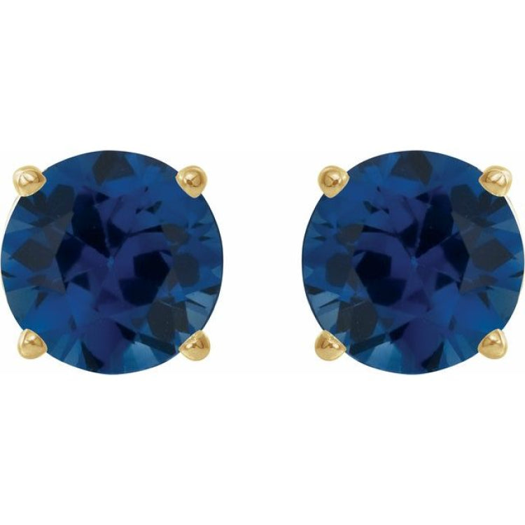 14K Yellow Gold 8 mm Lab-Grown Blue Sapphire Earrings