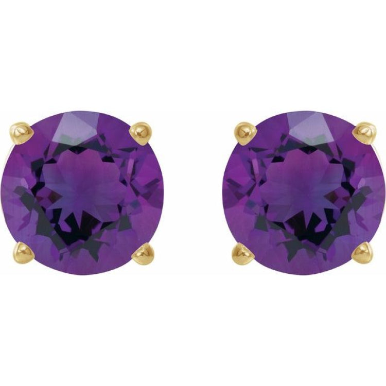 14K Yellow Gold 8 mm Natural Amethyst Earrings