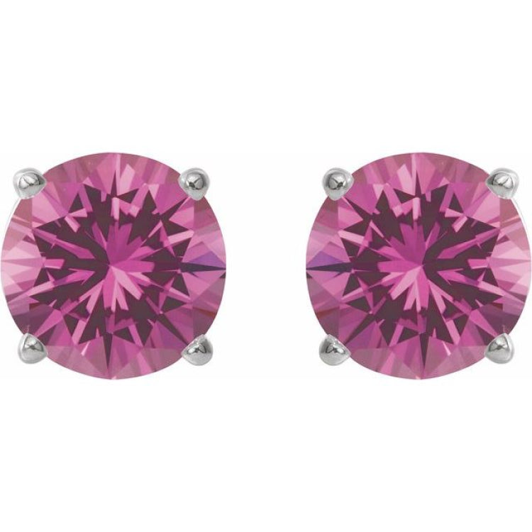 Platinum 8 mm Lab-Grown Pink Sapphire Earrings