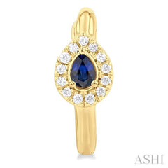 4X3 MM Pear Cut Sapphire and 1/10 Ctw Petite Round Cut Halo Diamond Fashion Huggies in 10K Yellow Gold