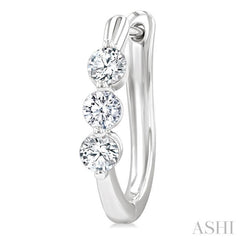 3/4 Ctw 3-Stone Round Cut Diamond Fashion Hoop Earring in 14K White Gold