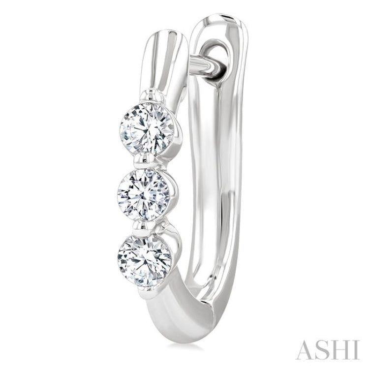 1/3 Ctw 3-Stone Round Cut Diamond Fashion Hoop Earring in 14K White Gold