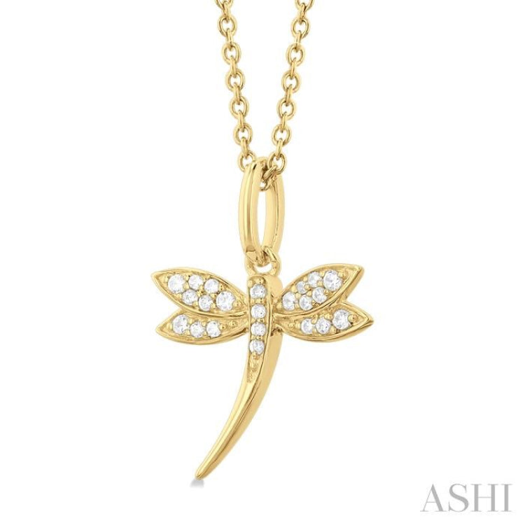 1/10 Ctw Petite Dragonfly Round Cut Diamond Fashion Pendant With Chain in 10K Yellow Gold