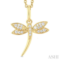 1/10 Ctw Petite Dragonfly Round Cut Diamond Fashion Pendant With Chain in 10K Yellow Gold