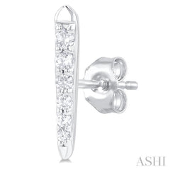 1/10 Ctw Petite Vertical Bar Graduated Round Cut Diamond Fashion Stud Earring in 10K White Gold