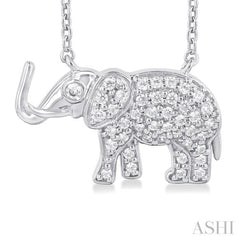 1/6 Ctw Petite Tusked Elephant Round Cut Diamond Fashion Pendant With Chain in 10K White Gold