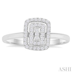 1/6 Ctw Double Halo Emerald Shape Petite Round Cut Diamond Fashion Ring in 10K White Gold