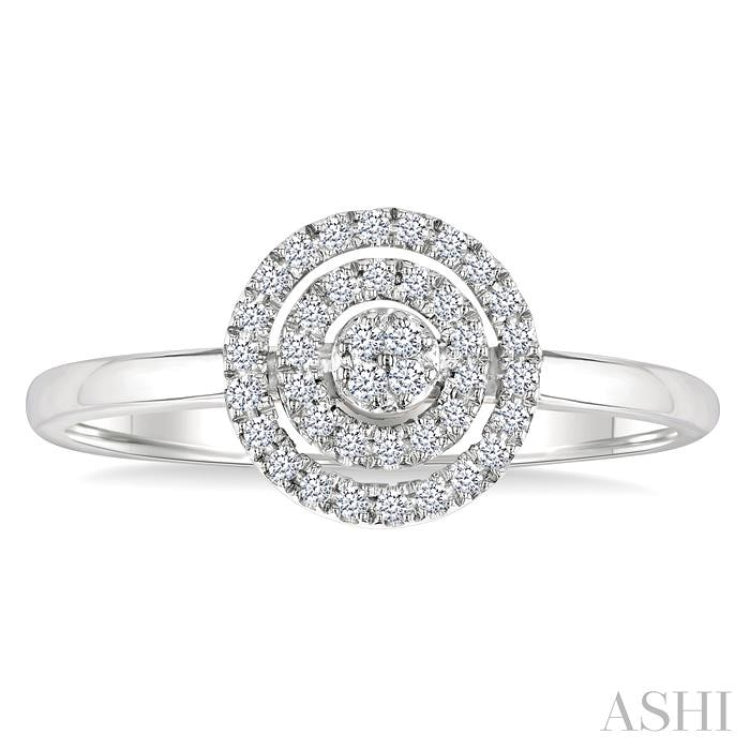 1/6 Ctw Double Halo Round shape Petite Round Cut Diamond Fashion Ring in 10K White Gold