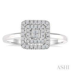 1/6 Ctw Double Halo Square Shape Petite Round Cut Diamond Fashion Ring in 10K White Gold