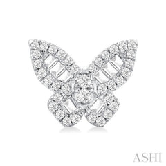 1/2 Ctw Baguette and Round Cut Diamond Butterfly Petite Fashion Stud Earring in 14K White Gold