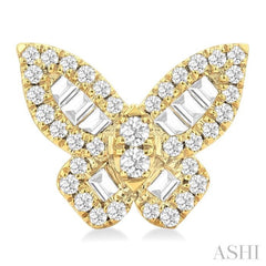 1/2 Ctw Butterfly Petite Baguette and Round Cut Diamond Butterfly Petite Fashion Stud Earring in 14K Yellow Gold