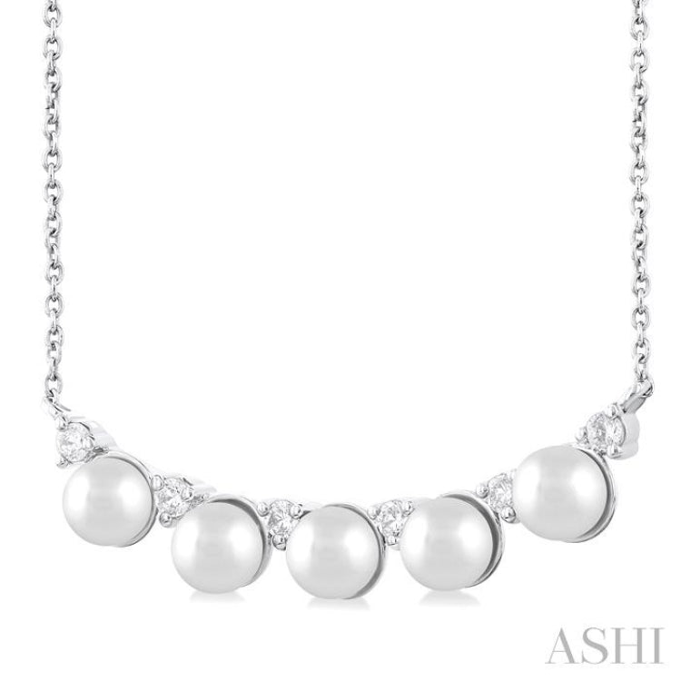 4.5 MM Round Shape Cultured Pearl and 1/6 Ctw Smile Round Cut Diamond Necklace in 10K White Gold