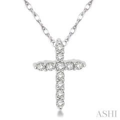 1/20 Ctw Round Cut Diamond Cross Petite Pendant in 10K White Gold with Chain
