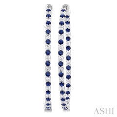 1.9 MM Round Cut Sapphire and 1 1/2 Ctw Round Cut Diamond Precious Inside-Out Alternating Hoop Earrings in 14K White Gold