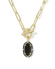ELISA ENAMEL LNK CHN NCK GOLD BLACK AGATE