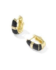 COURTNEY ENML HUGGIE ER GOLD BLACK ENAMEL