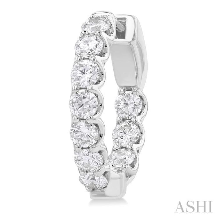 2 Ctw Inside-Out Embellished Round Cut Diamond Hoop Earrings in 14K White Gold