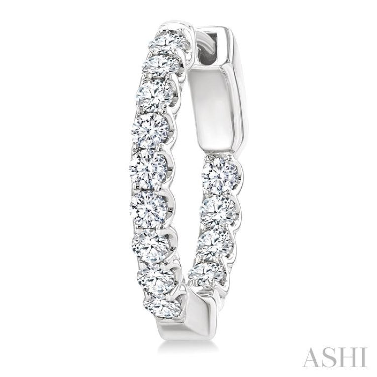 1 Ctw Inside-Out Embellished Round Cut Diamond Hoop Earrings in 14K White Gold