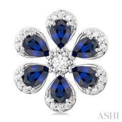 4X3 MM Floral Blossom Pear Cut Sapphire and 1/3 Ctw Round Cut Diamond Precious Stud Earring in 14K White Gold