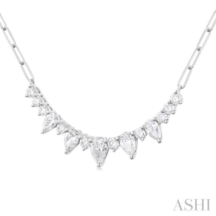 1 Ctw Smile Graduated Pear and Round Cut Diamond Paperclip Necklace in 14K White Gold