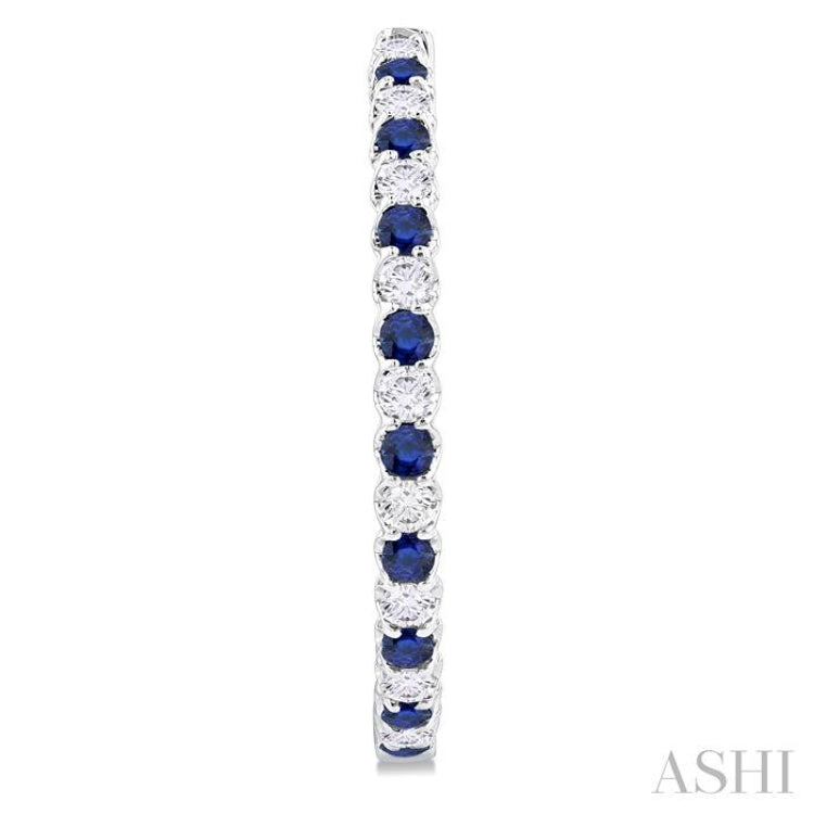 2.3 MM Round Sapphire and 1 1/2 Ctw Round Cut Diamond Inside & Outside Alternating Precious Hoop Earrings in 14K White Gold