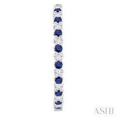 2.3 MM Round Sapphire and 1 1/2 Ctw Round Cut Diamond Inside & Outside Alternating Precious Hoop Earrings in 14K White Gold