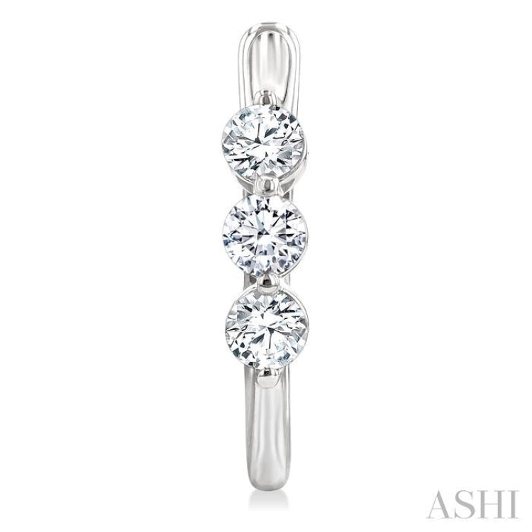 1 Ctw 3-Stone Round Cut Diamond Fashion Hoop Earring in 14K White Gold