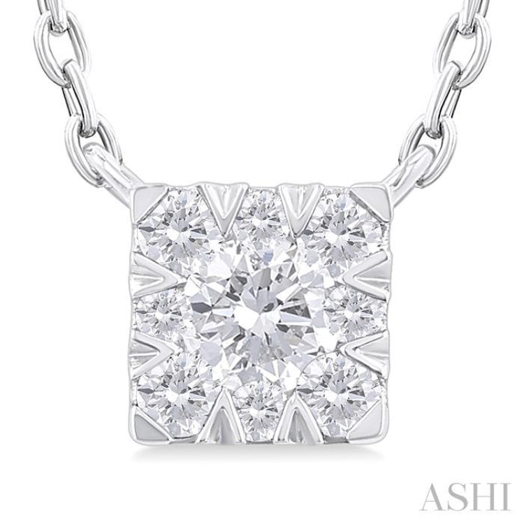 1/10 Ctw Lovebright Petite Square Shape Round Cut Diamond Fashion Pendant With Chain in 10K White Gold
