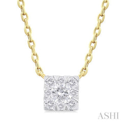 1/10 Ctw Lovebright Petite Square Shape Round Cut Diamond Fashion Pendant With Chain in 10K Yellow Gold