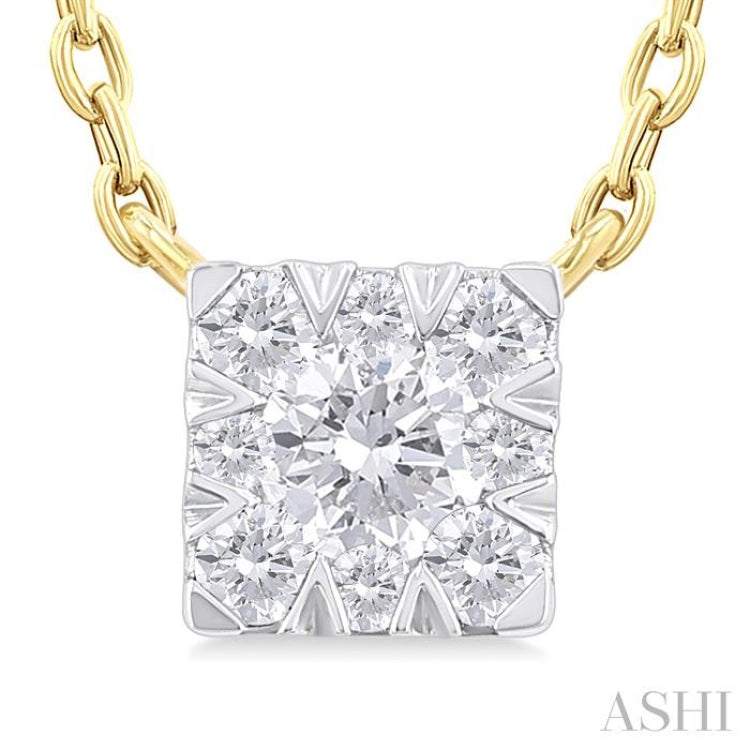 1/10 Ctw Lovebright Petite Square Shape Round Cut Diamond Fashion Pendant With Chain in 10K Yellow Gold