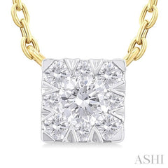 1/10 Ctw Lovebright Petite Square Shape Round Cut Diamond Fashion Pendant With Chain in 10K Yellow Gold