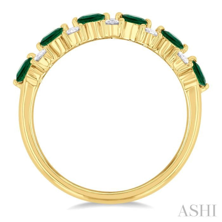 3 MM Emerald and 1/3 Ctw Round Cut Diamond Precious Band in 14K Yellow Gold