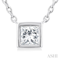 1/6 Ctw Petite Bezel Set Princess Cut Diamond Fashion Pendant With Chain in 10K White Gold
