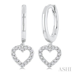 1/10 Ctw Petite Heart Shape Round Cut Diamond Fashion Huggies Earrings in 10K White Gold