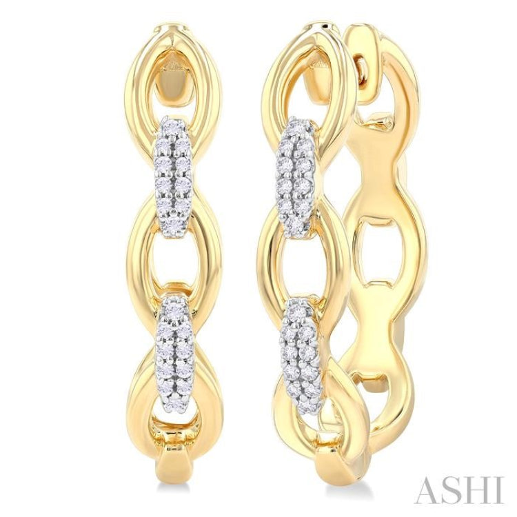 1/6 Ctw Open Window Marquise-Shaped Link Round Cut Diamond Fashion Hoop Earring in 14K Yellow Gold