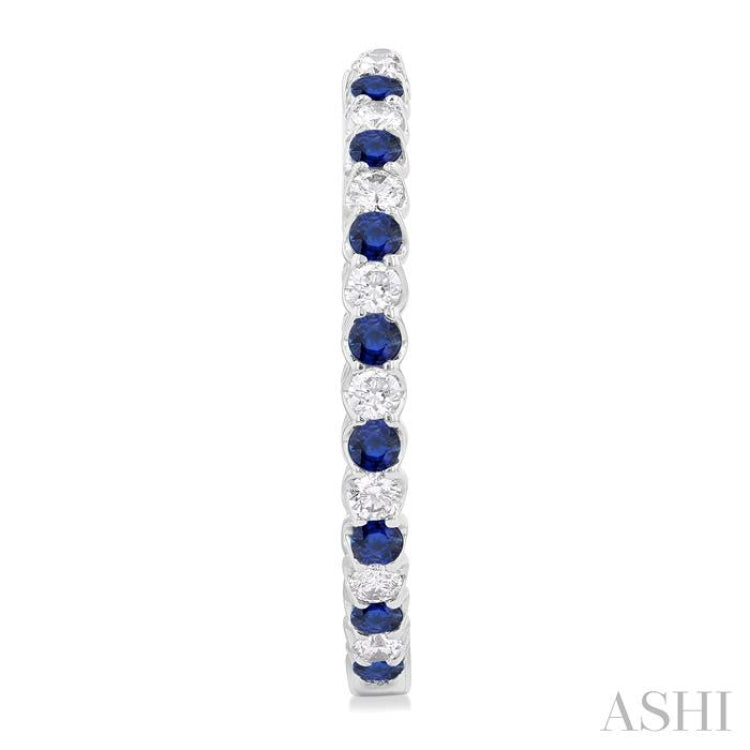 2.1 MM Round Sapphire and 1 Ctw Round Cut Diamond Inside & Outside Alternating Precious Hoop Earrings in 14K White Gold