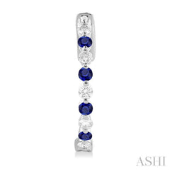 2 MM Round Cut Sapphire and 1/2 Ctw Round Cut Diamond Precious Inside-Out Alternating Hoop Earrings in 14K White Gold